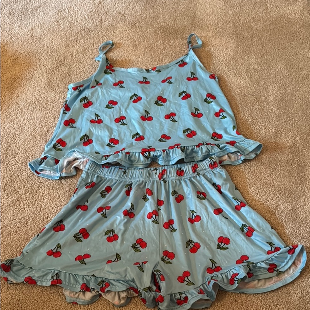Cherry Print Blue Pajama Set